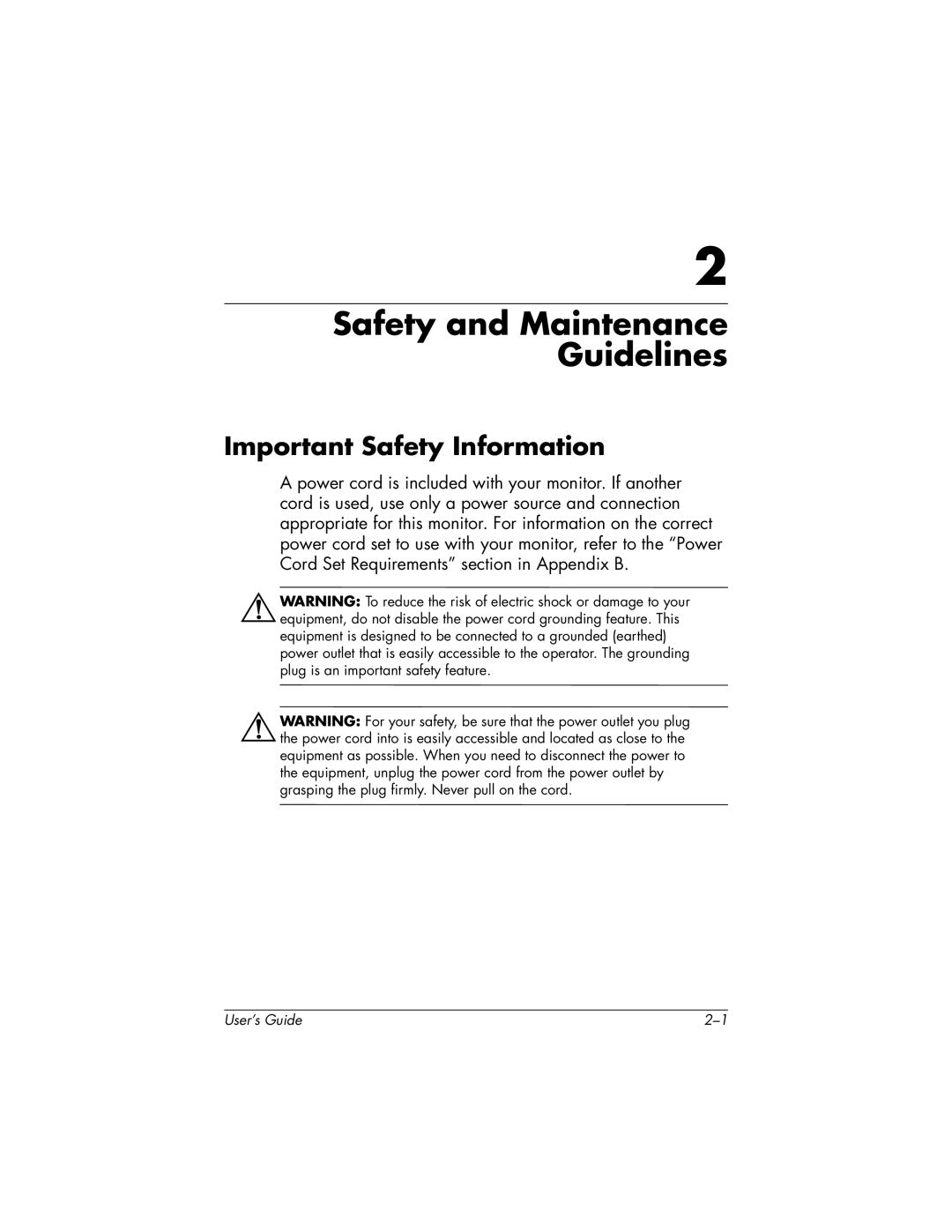 HP f2304 manual Safety and Maintenance Guidelines, Important Safety Information 