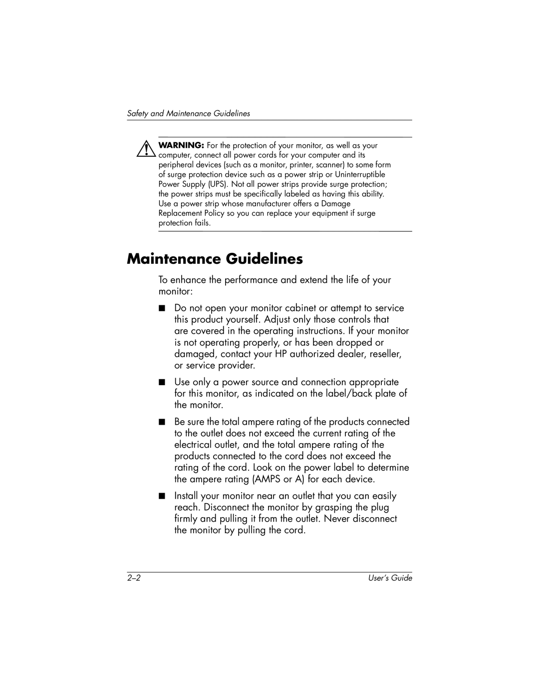 HP f2304 manual Maintenance Guidelines 