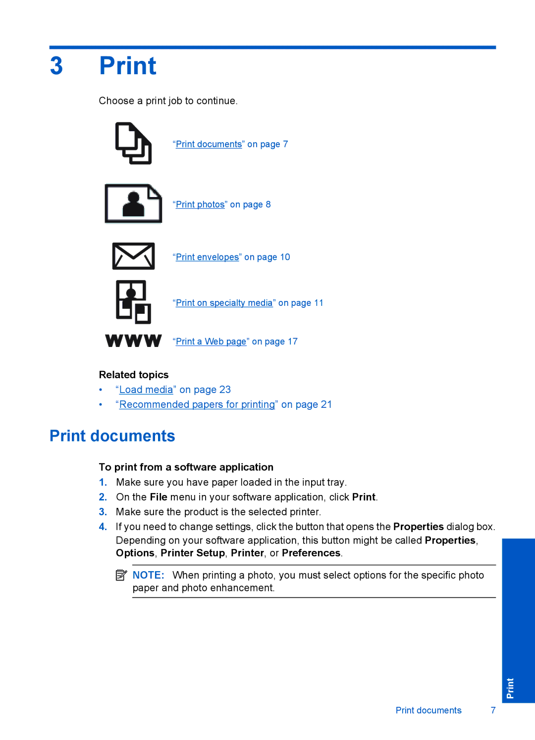 HP F2400 manual Print documents, Related topics, To print from a software application 