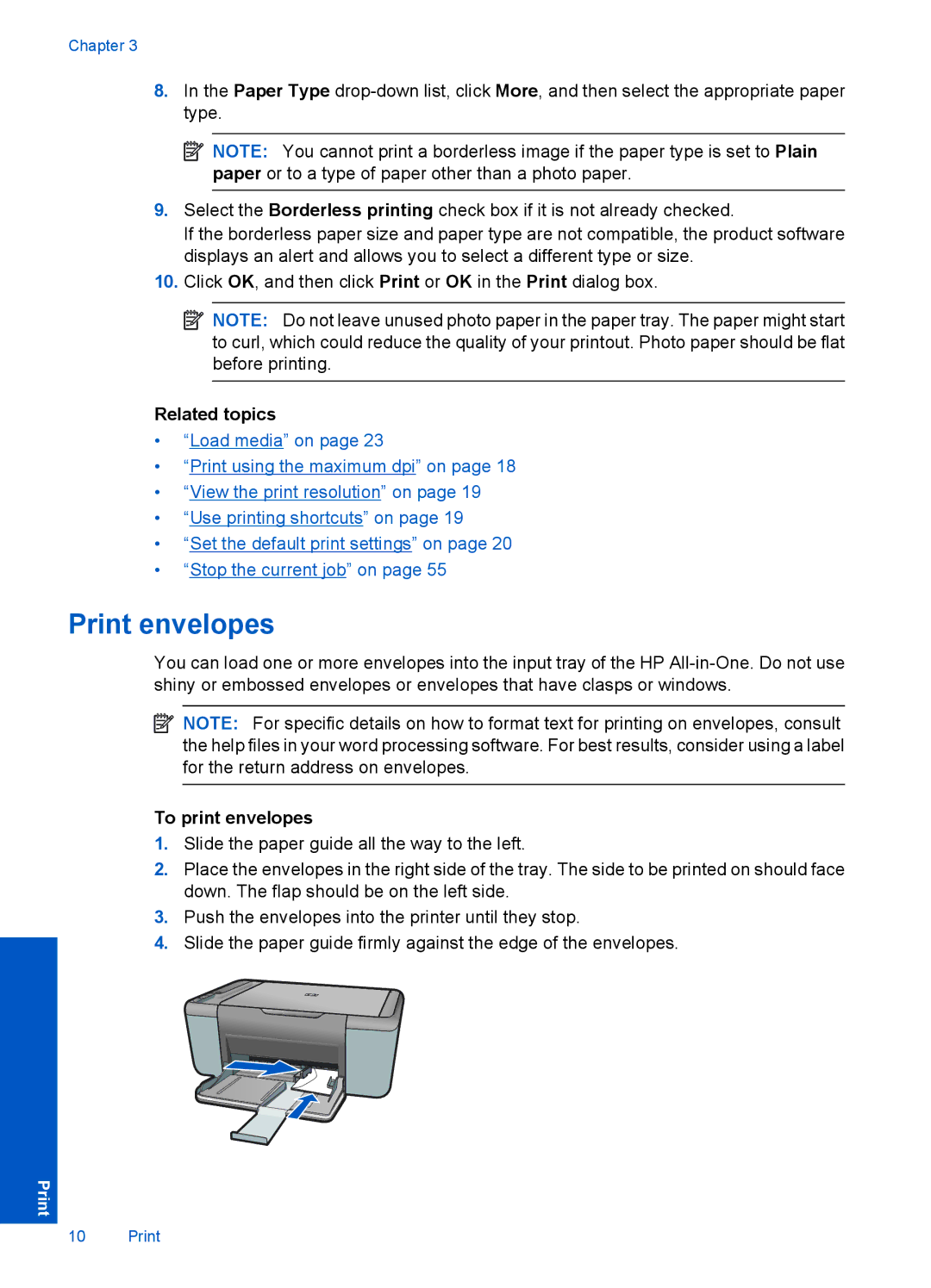 HP F2400 manual Print envelopes, To print envelopes 