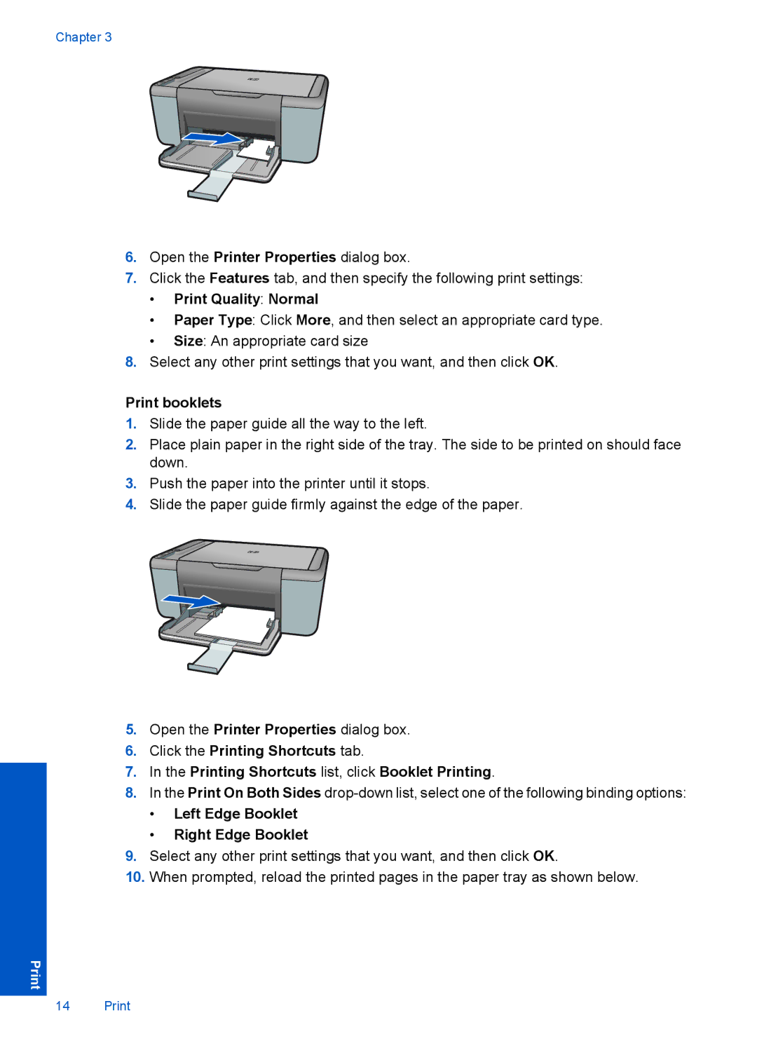 HP F2400 manual Print Quality Normal, Print booklets, Left Edge Booklet Right Edge Booklet 