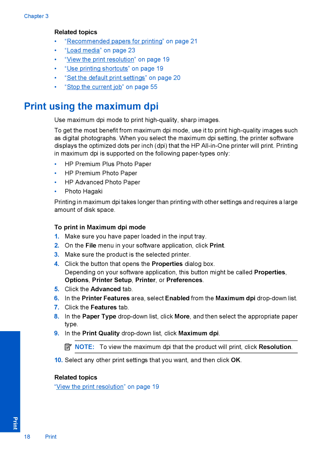 HP F2400 manual Print using the maximum dpi, To print in Maximum dpi mode 