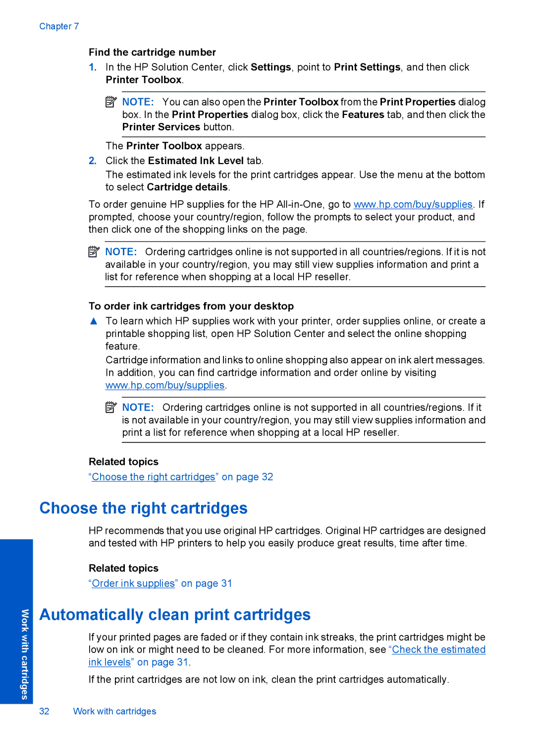 HP F2400 manual Choose the right cartridges, Automatically clean print cartridges, Find the cartridge number 