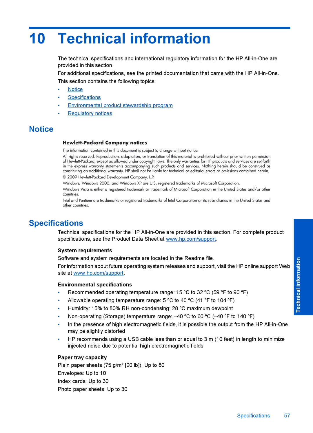 HP F2400 manual Technical information, Hewlett-Packard Company notices 