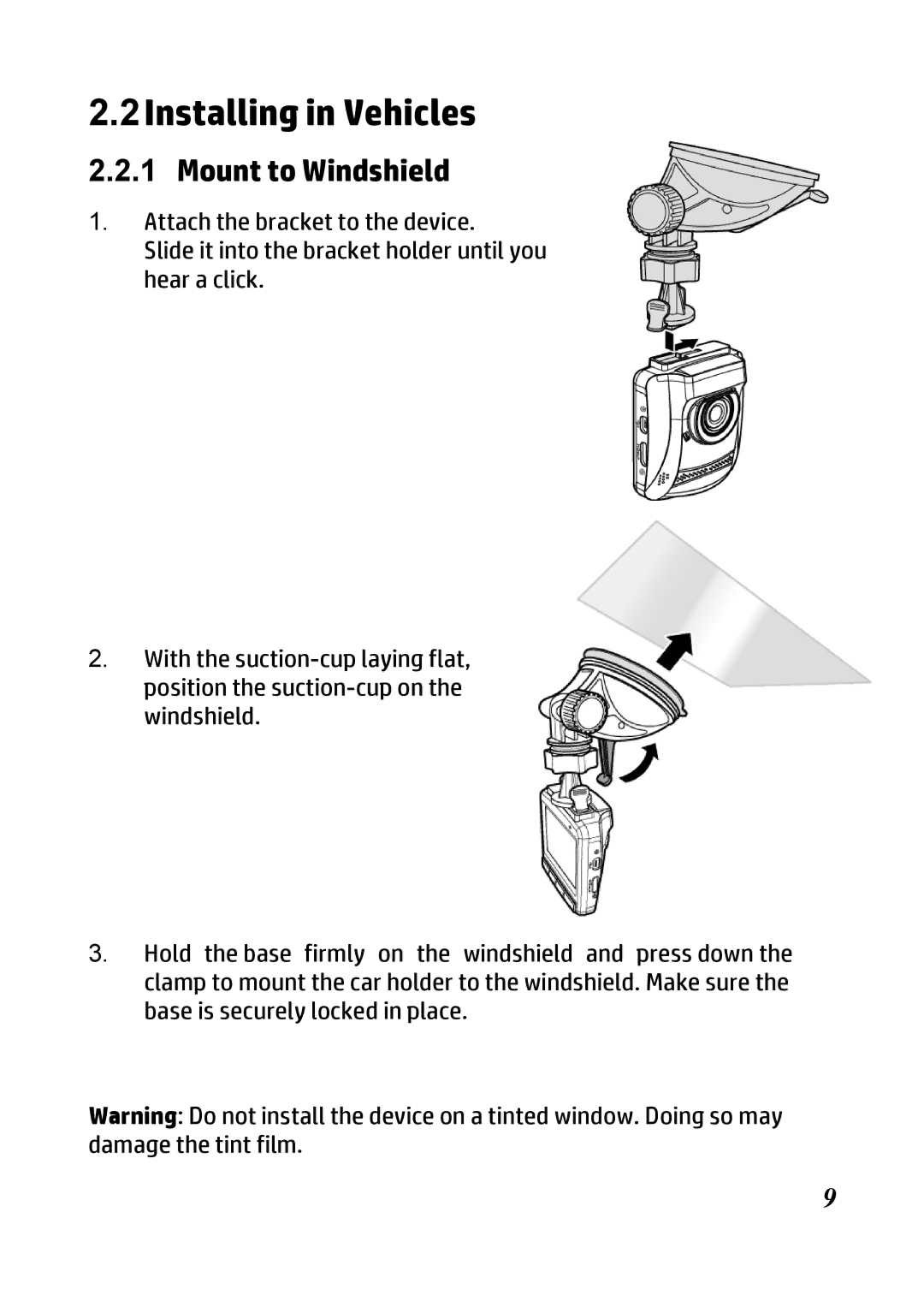 HP f300 Car manual Installing in Vehicles, Mount to Windshield 