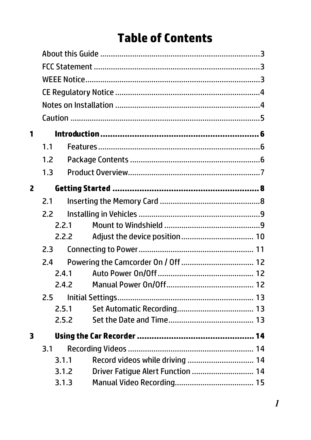 HP f300 Car manual Table of Contents 