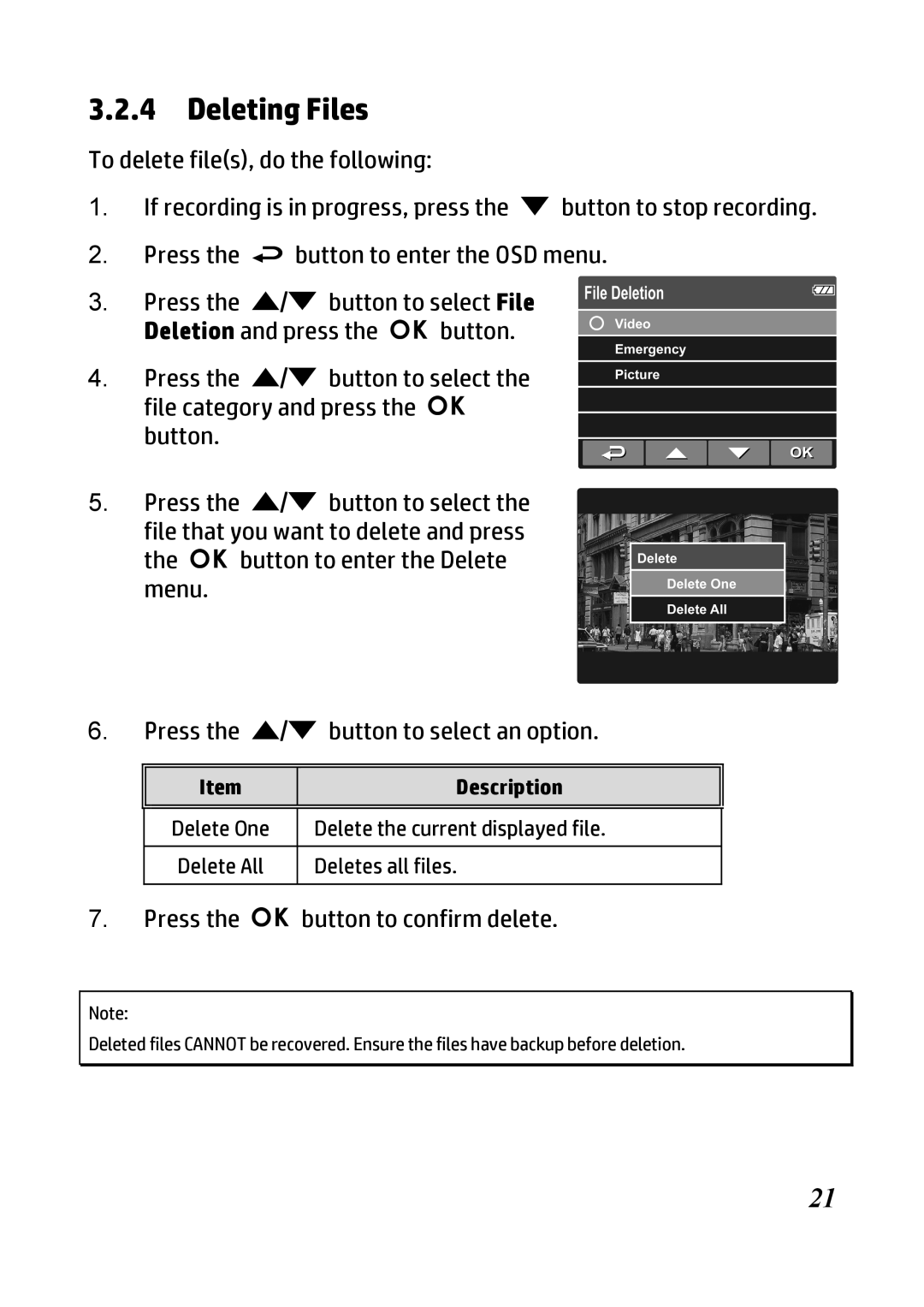 HP f300 Car manual Deleting Files 