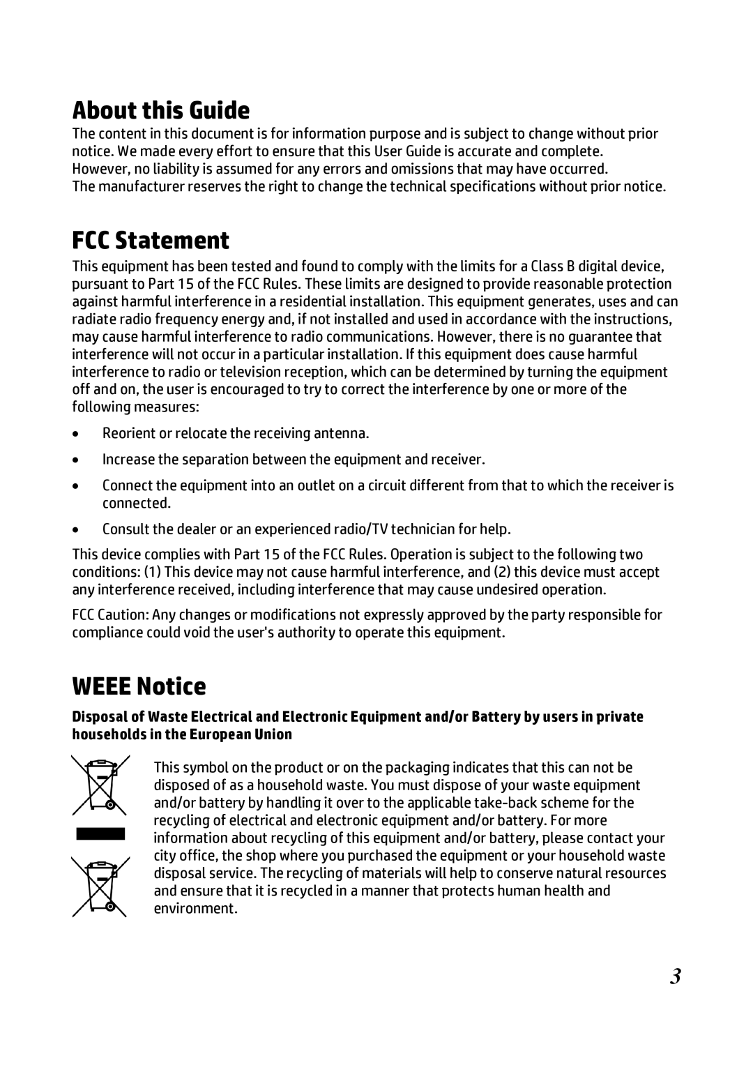 HP f300 Car manual About this Guide, FCC Statement, Weee Notice 