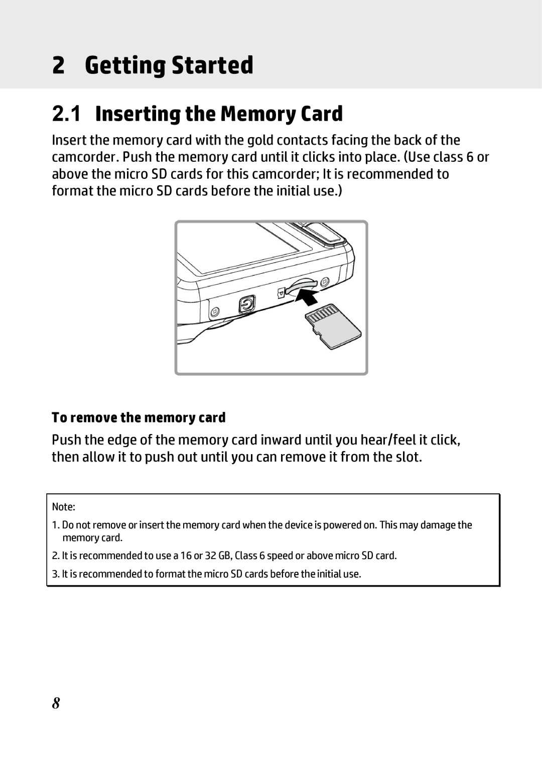 HP f300 Car manual Getting Started, Inserting the Memory Card 