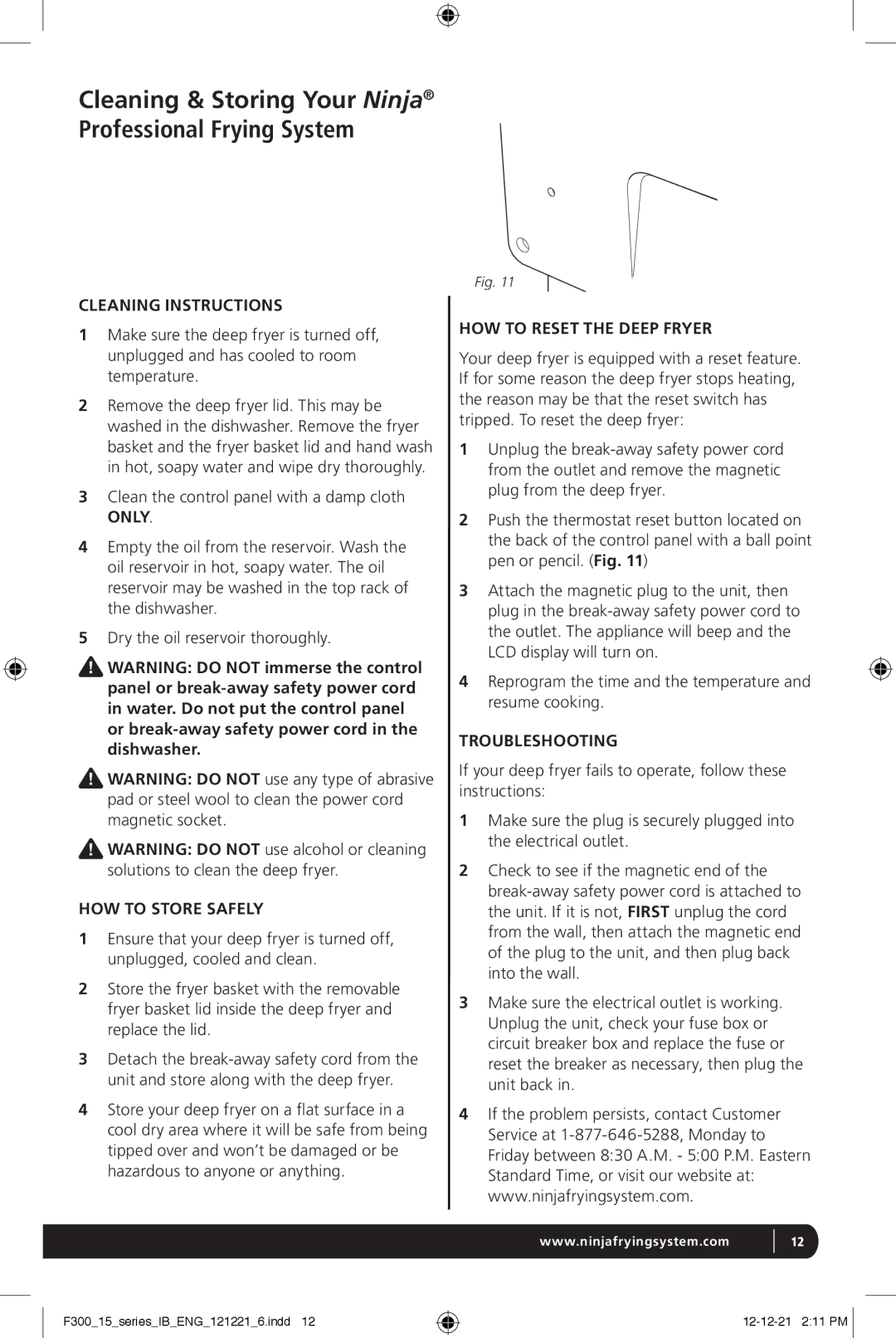 HP F300 manual Cleaning & Storing Your Ninja Professional Frying System, Cleaning Instructions, HOW to Store Safely 