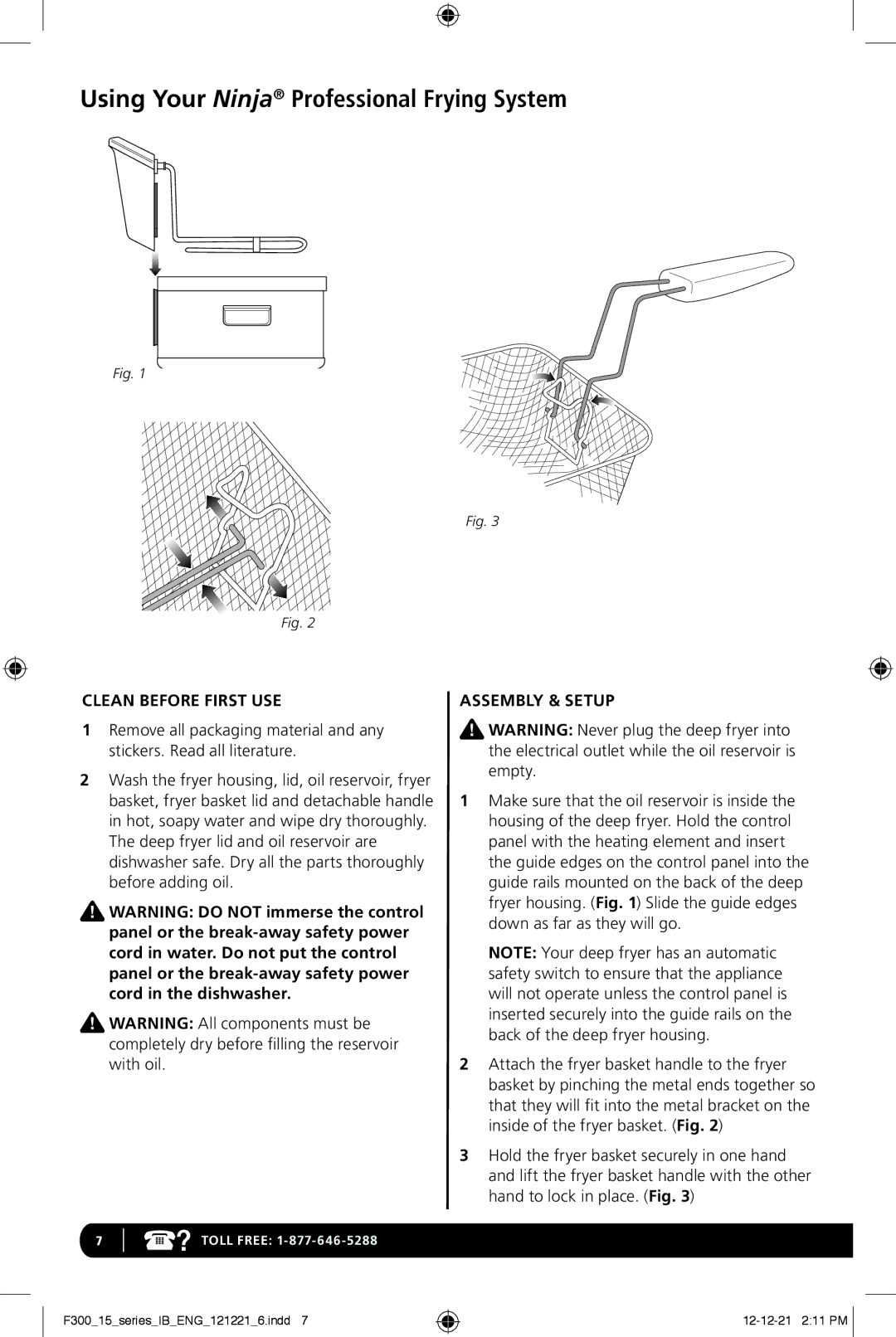 HP F300 manual Using Your Ninja Professional Frying System, Clean Before First USE, Assembly & Setup 