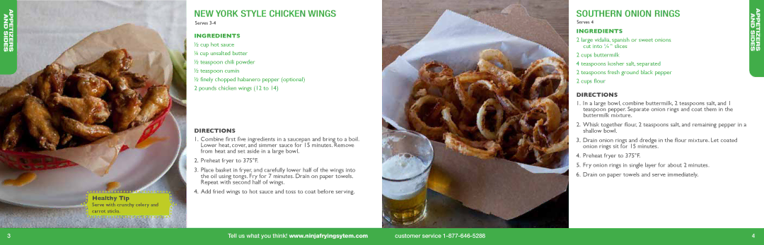 HP F300 manual New York Style chicken wings, Southern Onion Rings 