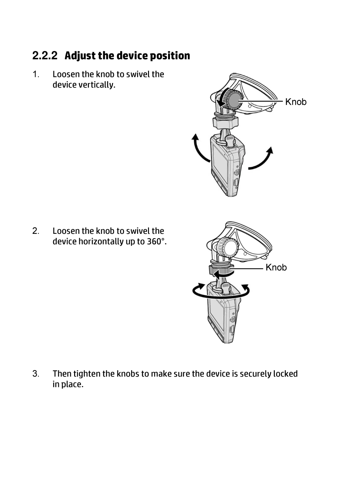 HP f310 Car manual Adjust the device position 