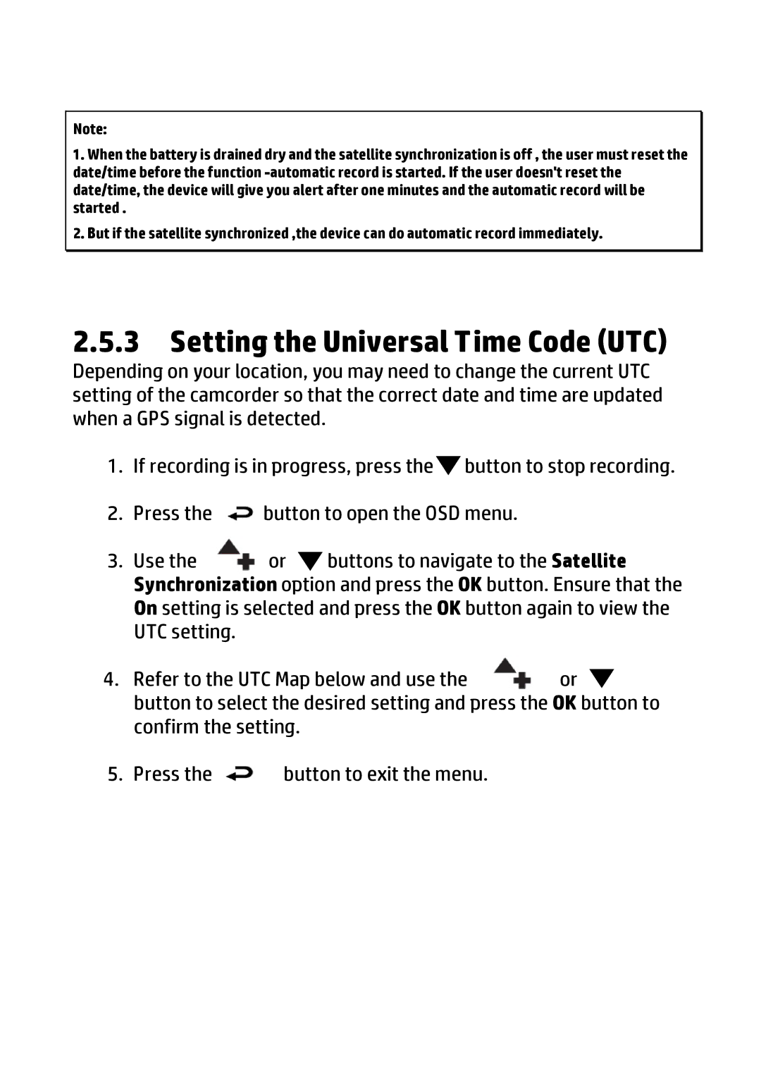 HP f310 Car manual Setting the Universal Time Code UTC, Confirm the setting Press Button to exit the menu 