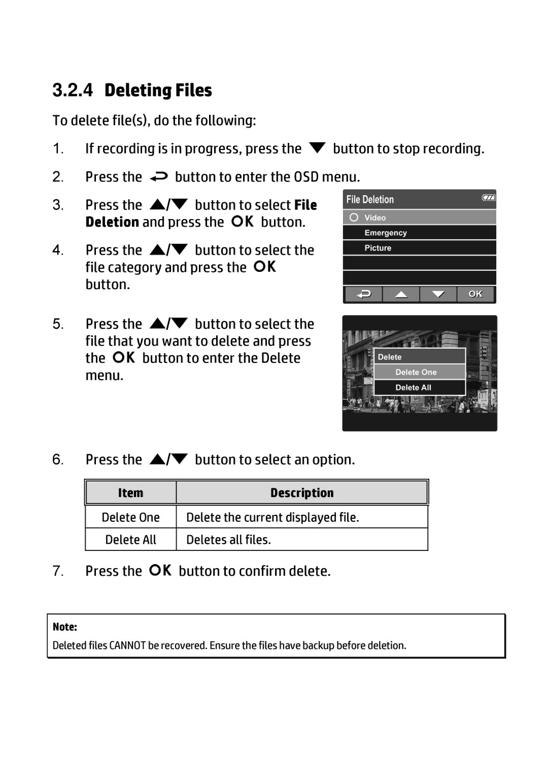 HP f310 Car manual Deleting Files 