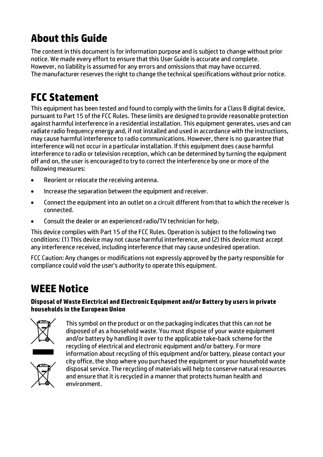 HP f310 Car manual About this Guide, FCC Statement, Weee Notice 