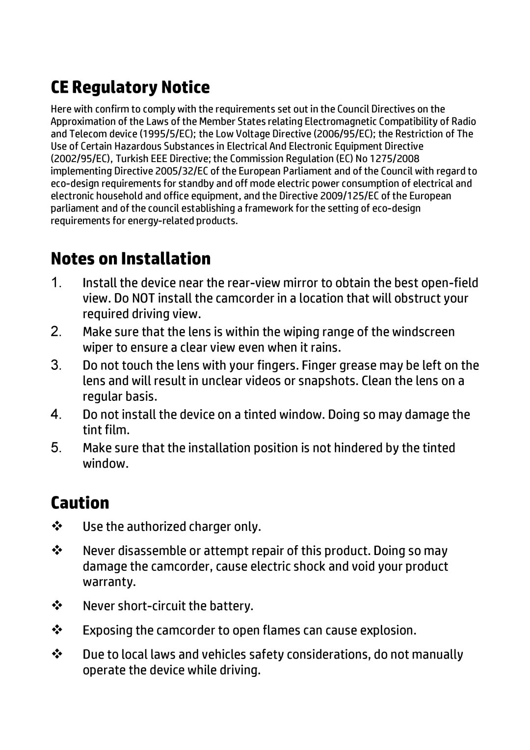 HP f310 Car manual CE Regulatory Notice 