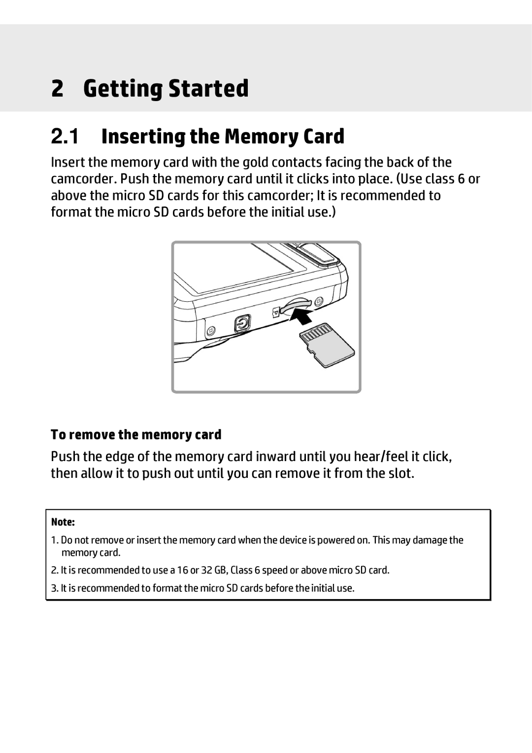 HP f310 Car manual Getting Started, Inserting the Memory Card 