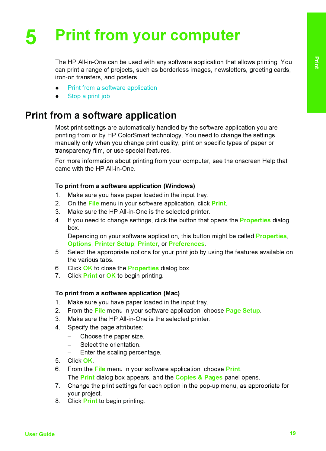 HP F340, F375 Print from your computer, Print from a software application, To print from a software application Windows 