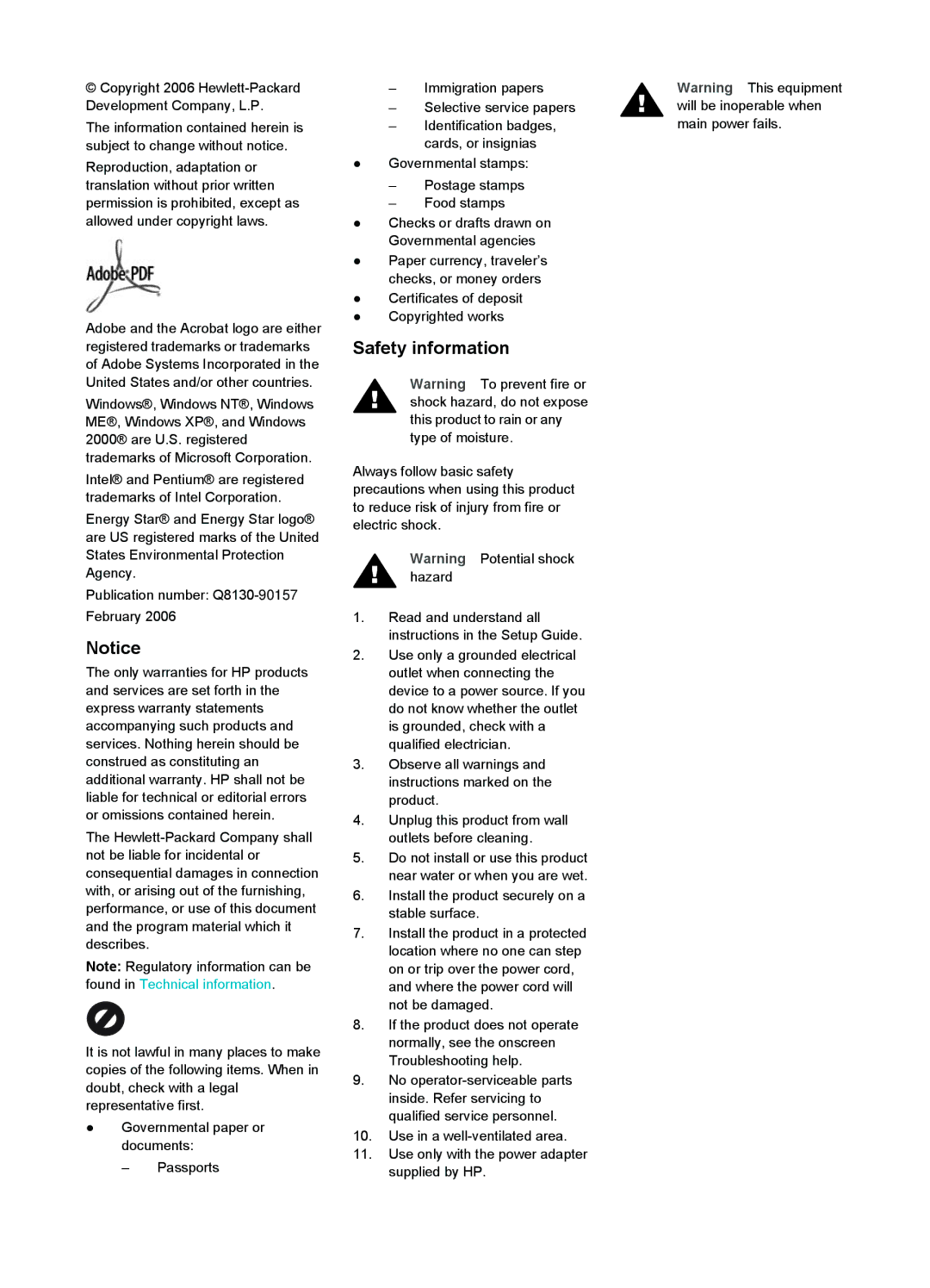 HP F325, F375, F370, F335, F340, F380 manual Safety information 