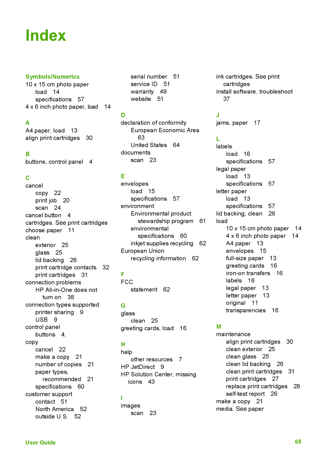 HP F335, F375, F370, F325, F340, F380 manual Index, Symbols/Numerics 