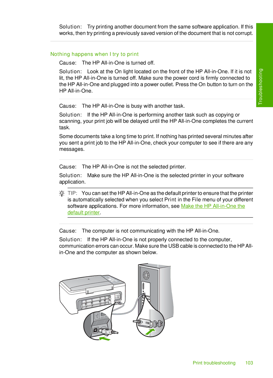 HP F4140, F4185, F4172, F4190, F4180 manual Nothing happens when I try to print 