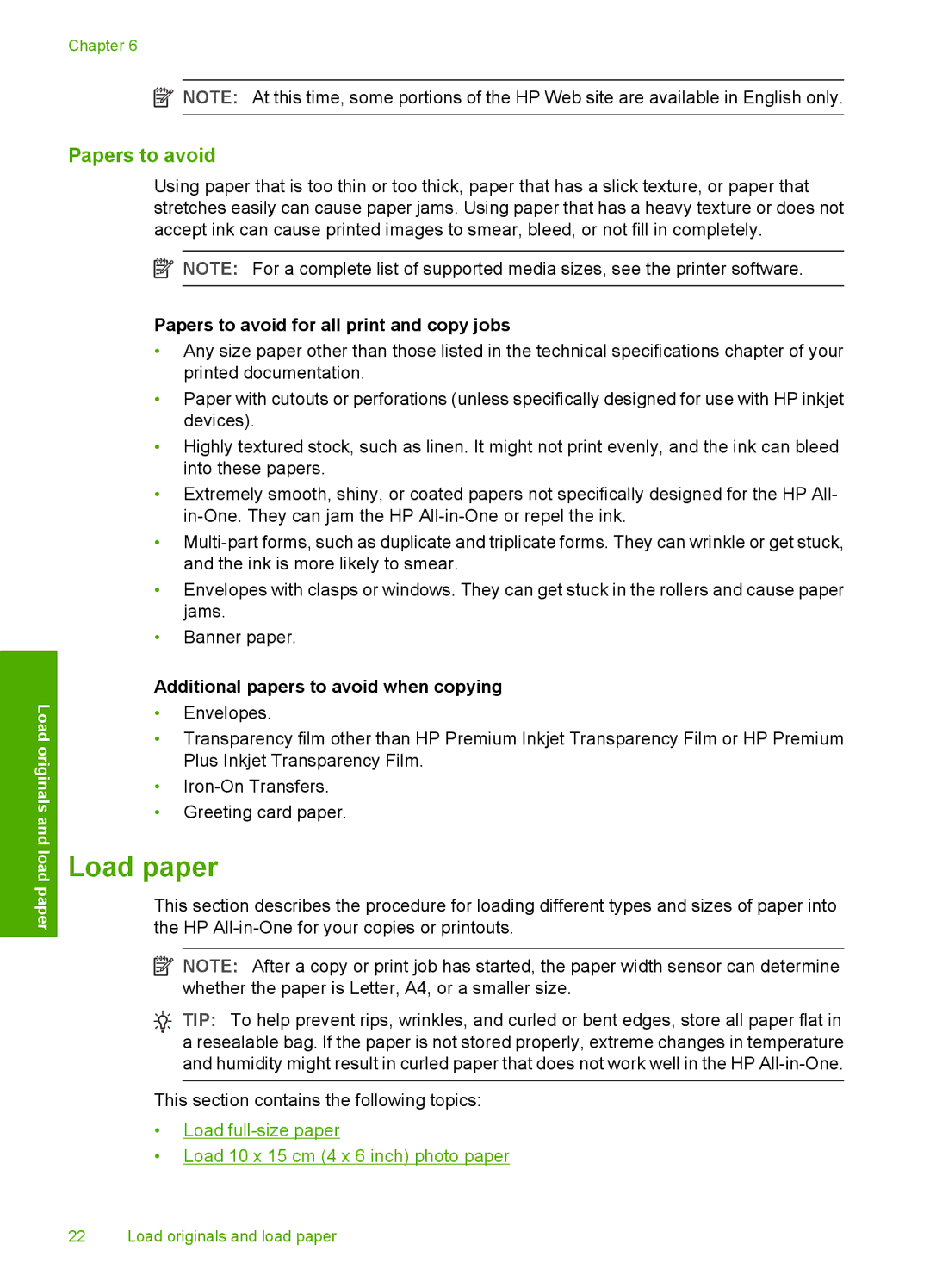 HP F4180, F4140, F4185 Load paper, Papers to avoid for all print and copy jobs, Additional papers to avoid when copying 