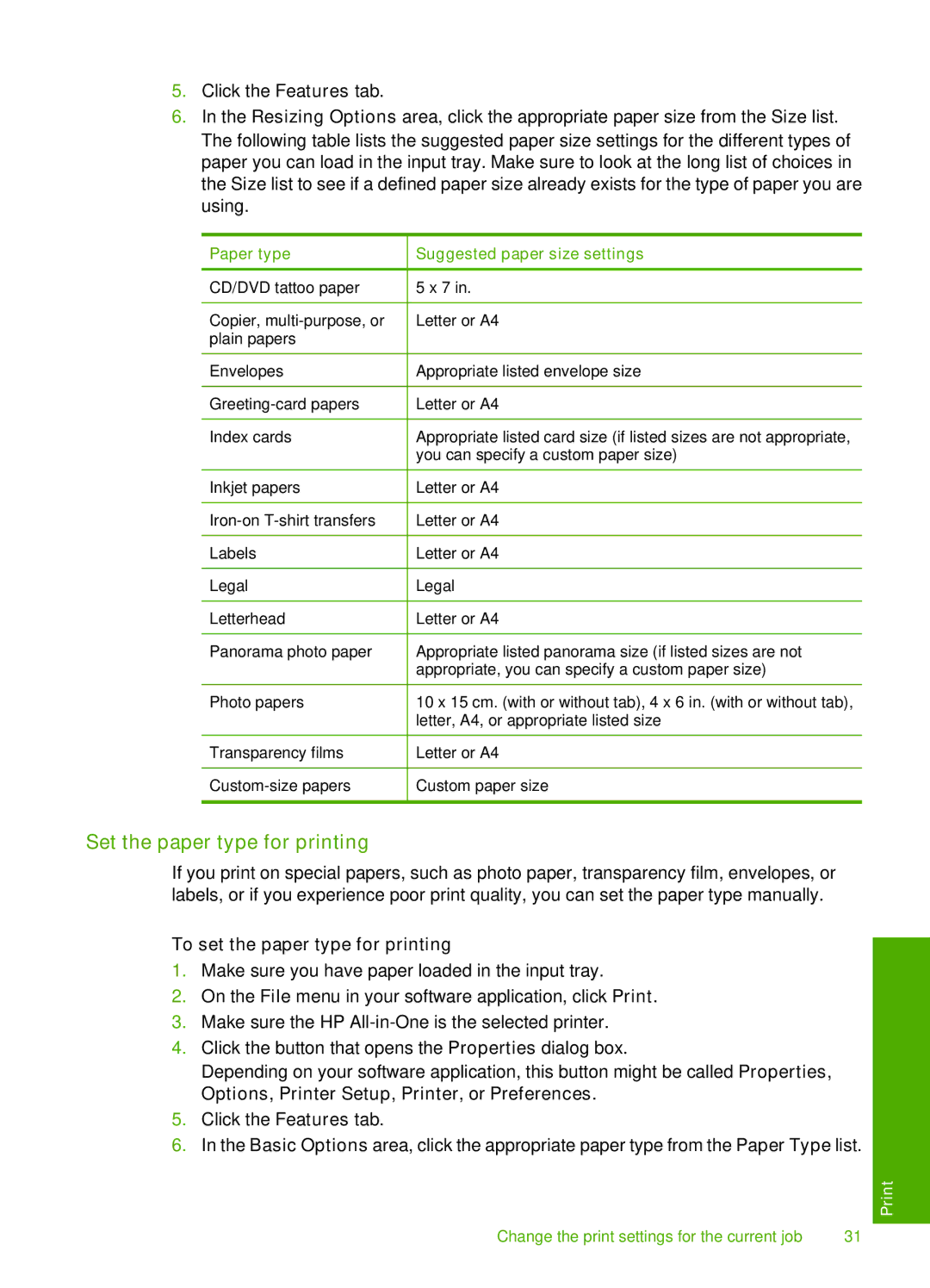 HP F4190, F4140, F4185, F4172, F4180 manual Set the paper type for printing, To set the paper type for printing 