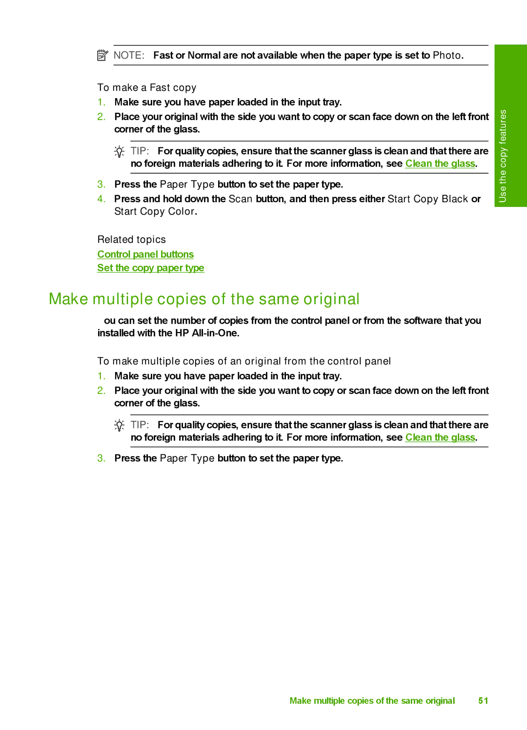 HP F4190, F4140, F4185, F4172, F4180 manual Make multiple copies of the same original, To make a Fast copy 