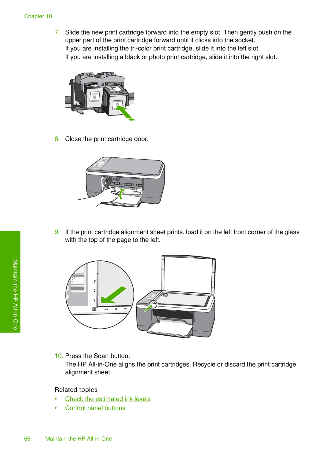 HP F4190, F4140, F4185, F4172, F4180 manual Check the estimated ink levels Control panel buttons 