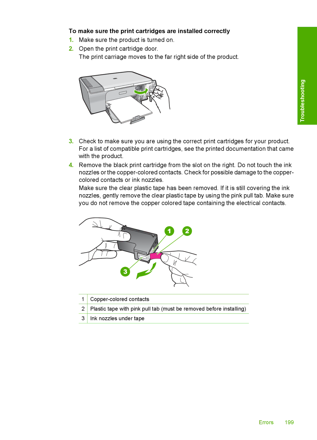 HP F4280, F4240, F4235 manual To make sure the print cartridges are installed correctly 