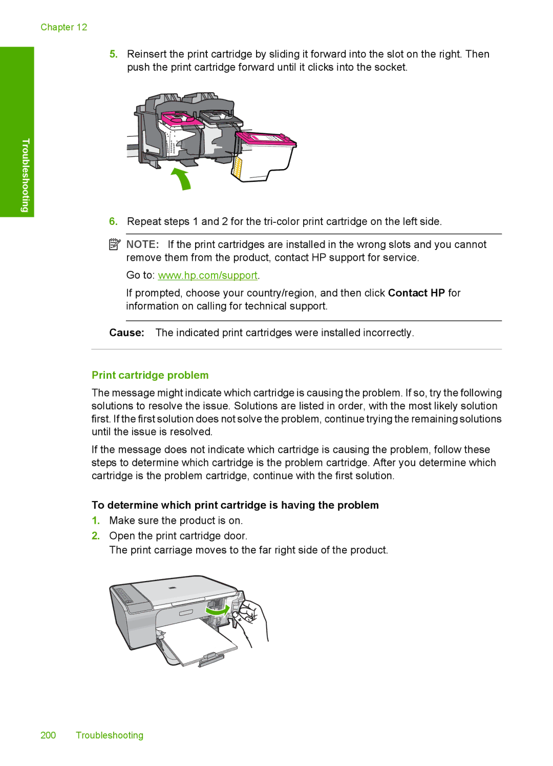 HP F4235, F4240, F4280 manual Print cartridge problem, To determine which print cartridge is having the problem 