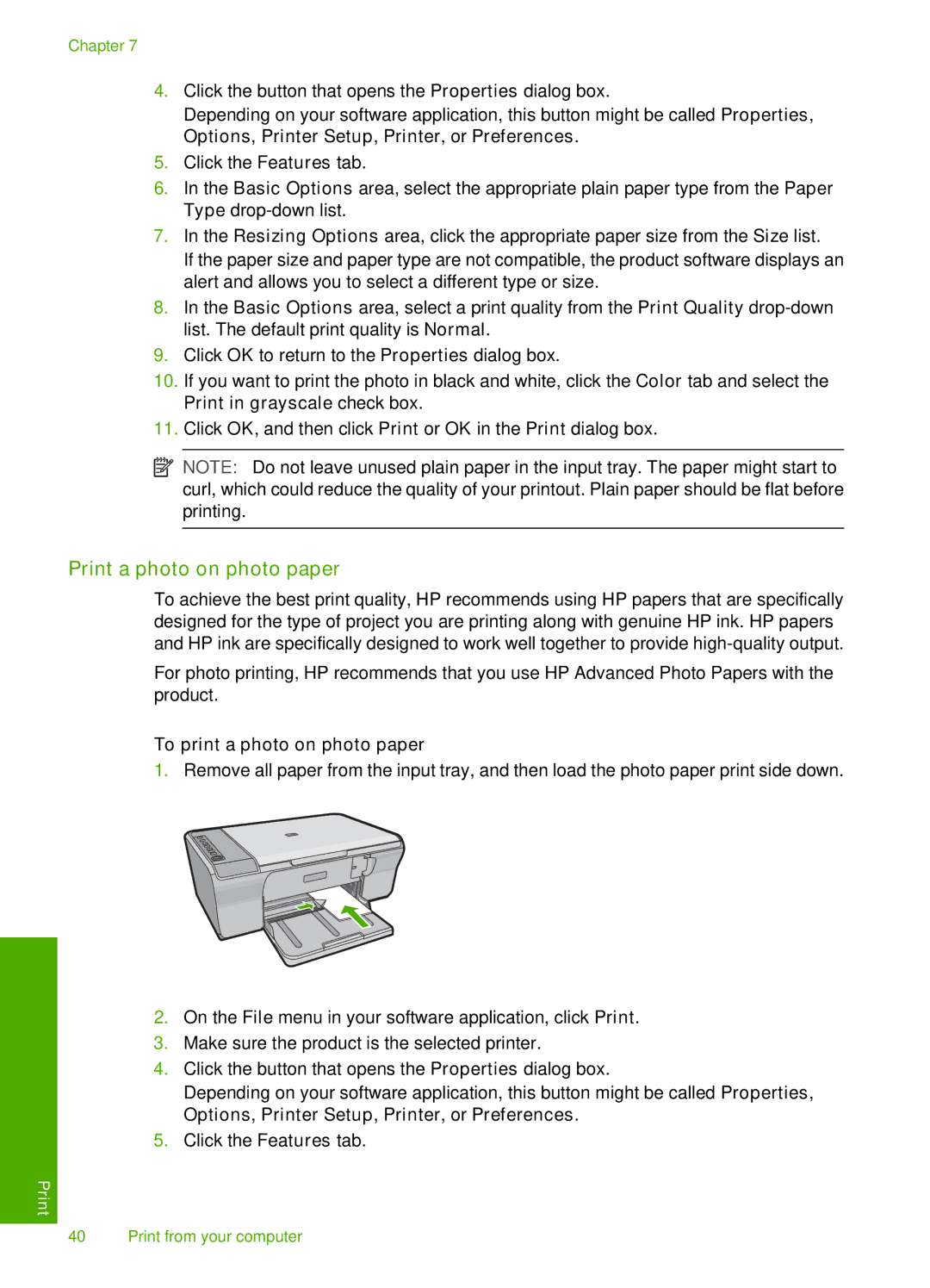 HP F4280, F4240, F4235 manual Print a photo on photo paper, To print a photo on photo paper 