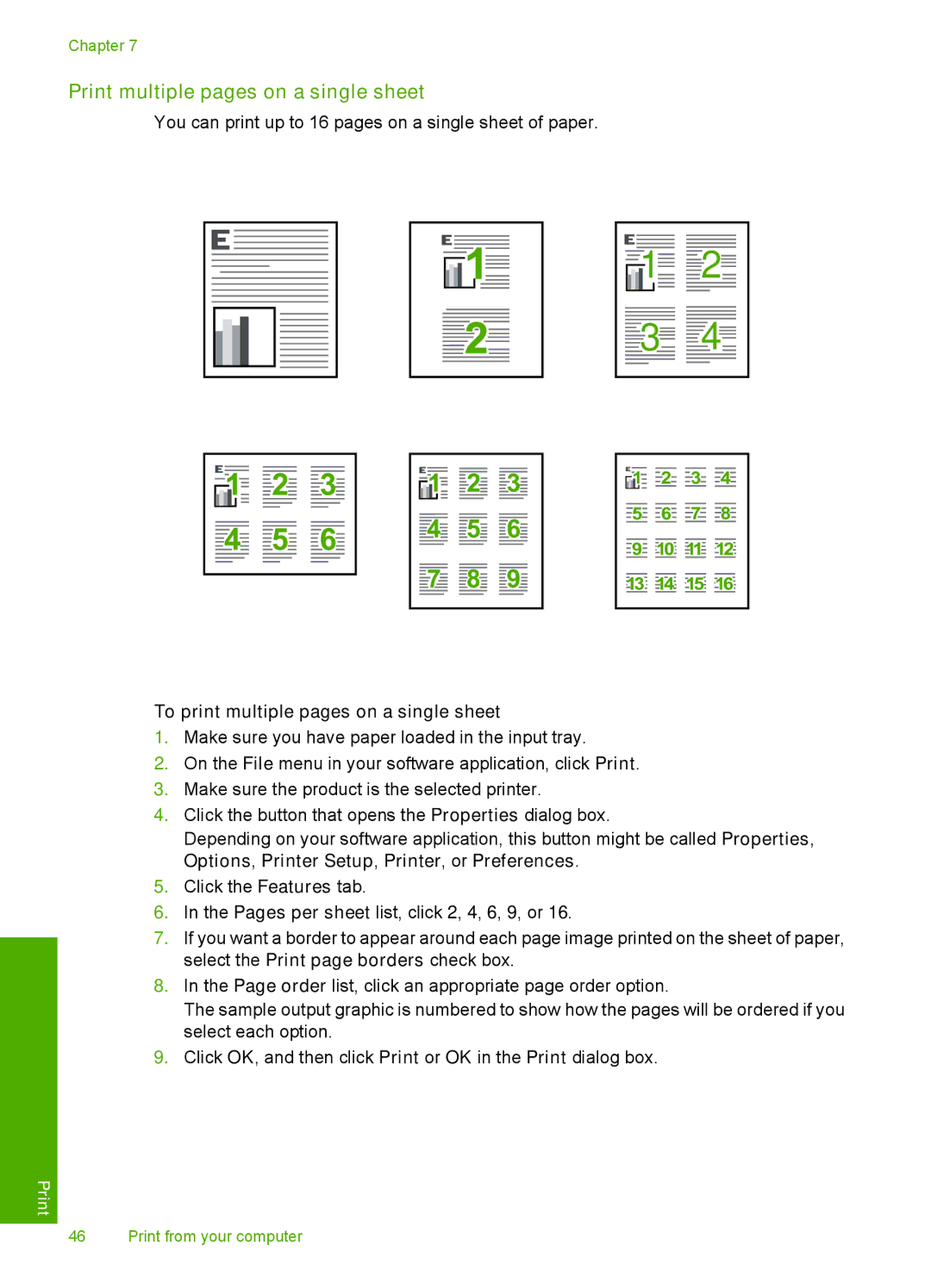 HP F4280, F4240, F4235 manual Print multiple pages on a single sheet, To print multiple pages on a single sheet 