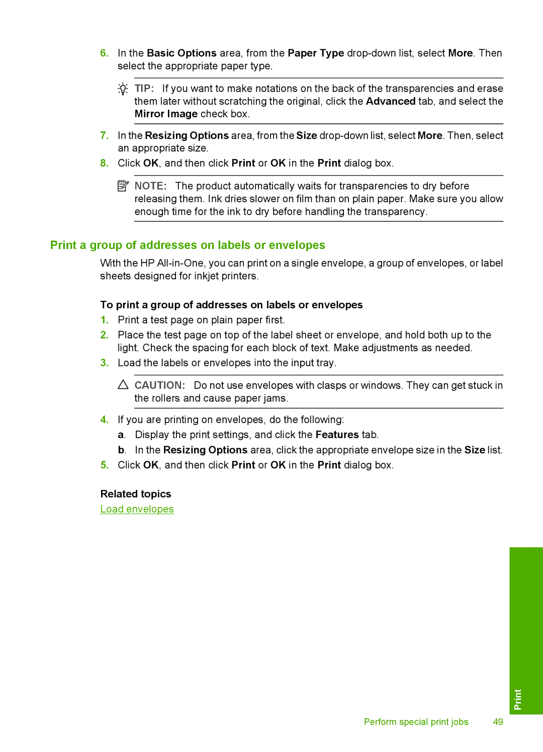 HP F4280, F4240 Print a group of addresses on labels or envelopes, To print a group of addresses on labels or envelopes 