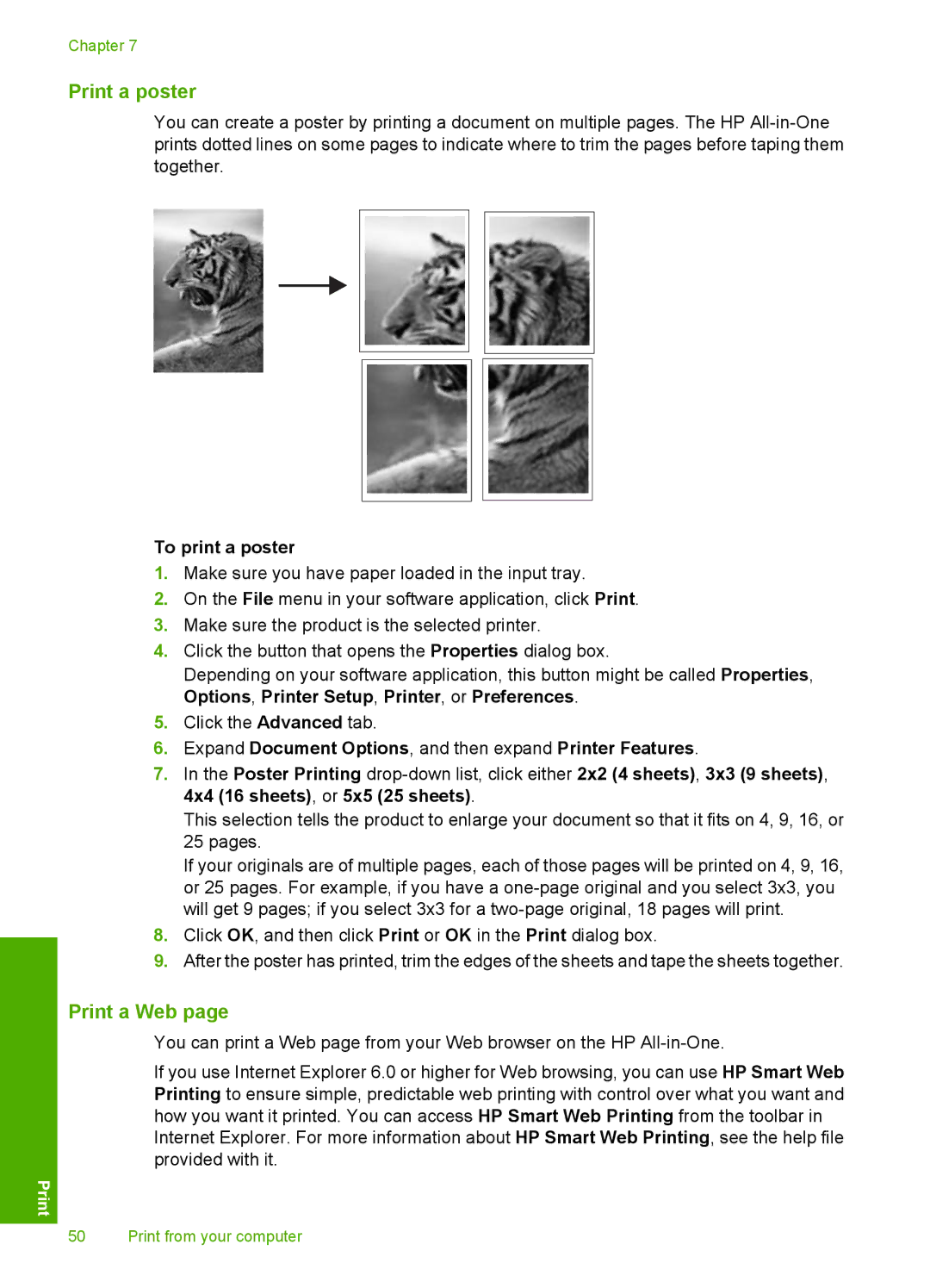 HP F4235, F4240 Print a poster, Print a Web, To print a poster, Expand Document Options, and then expand Printer Features 