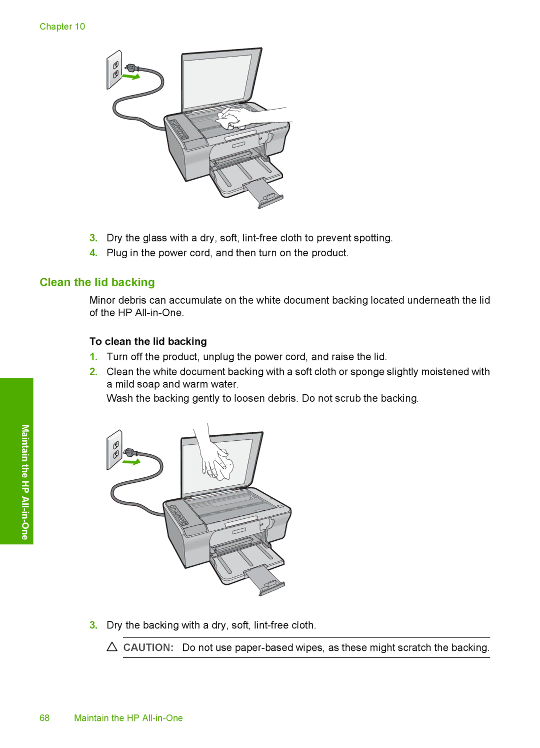 HP F4235, F4240, F4280 manual Clean the lid backing, To clean the lid backing 