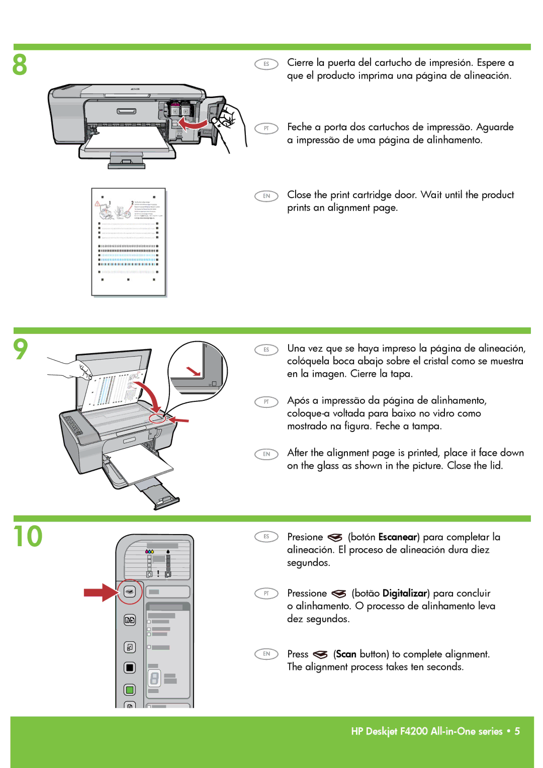 HP F4224, F4280, F4235 manual Alignment process takes ten seconds 