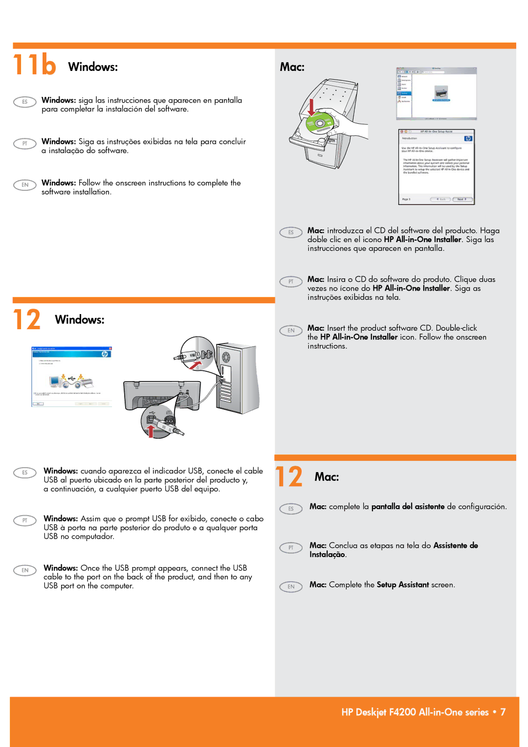 HP F4235, F4280, F4224 manual 11b Windows, Windows Mac, 12 Mac 