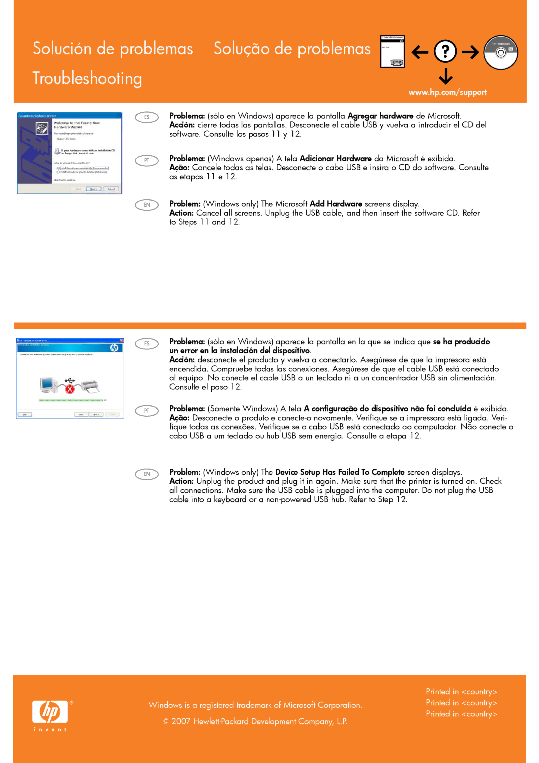 HP F4224, F4280, F4235 manual Solución de problemas Solução de problemas Troubleshooting 