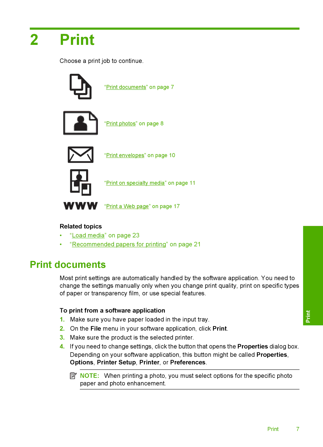 HP F4400 manual Print documents, Related topics, To print from a software application 