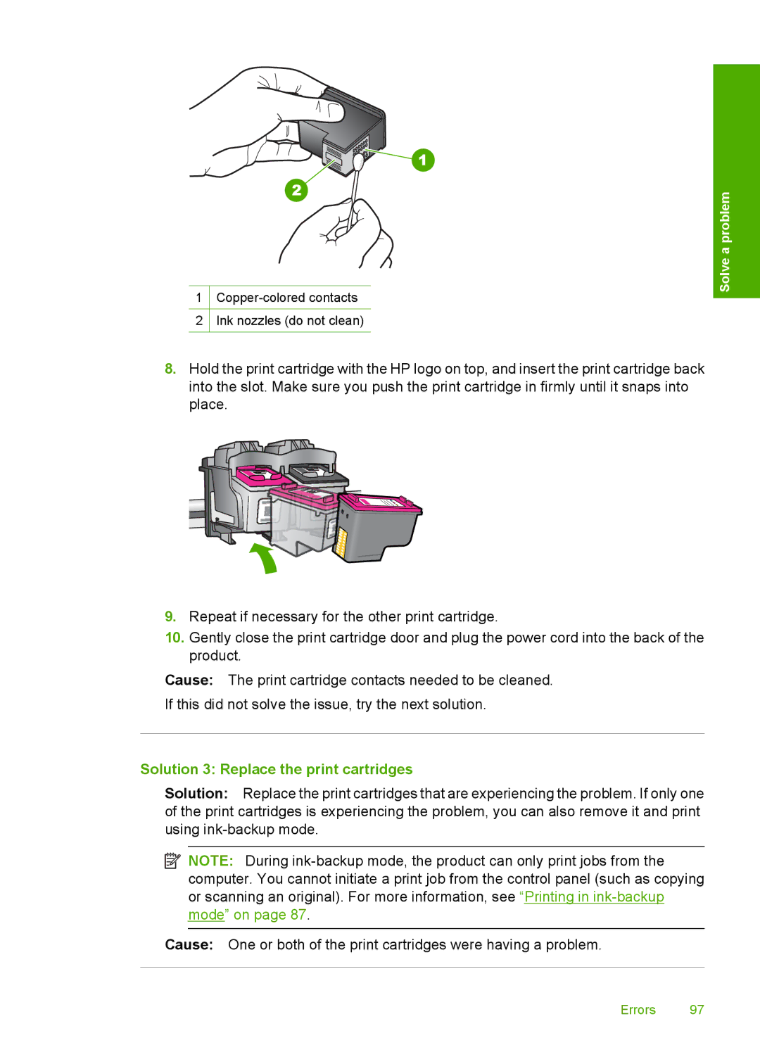 HP F4400 manual Solution 3 Replace the print cartridges 