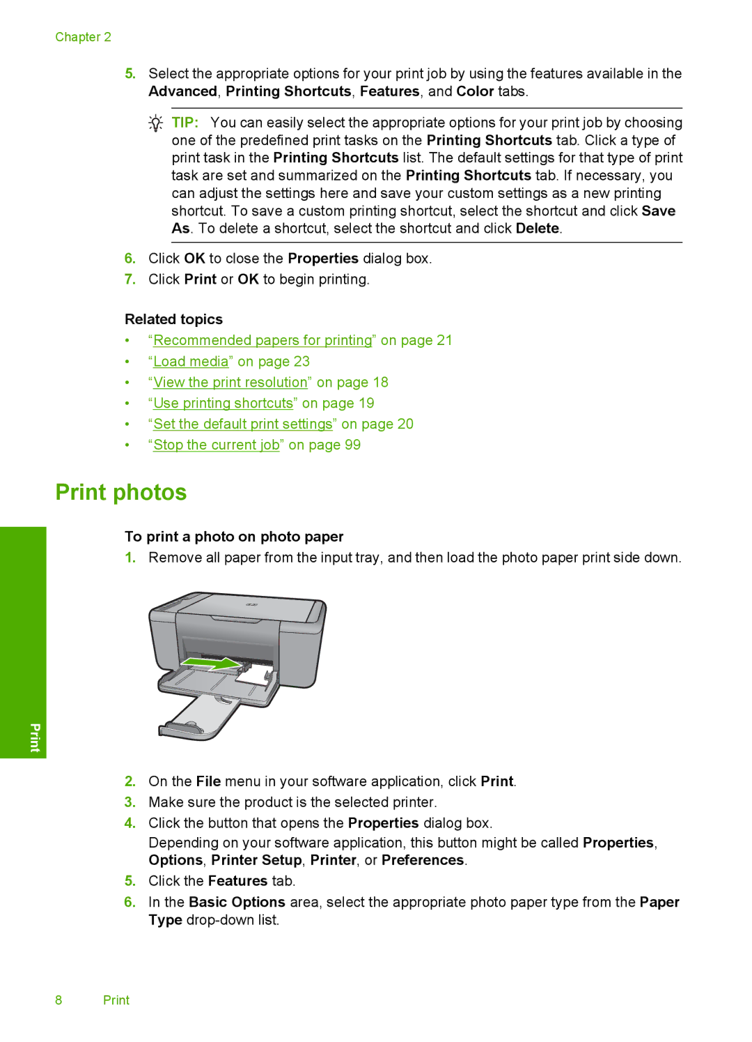 HP F4400 manual Print photos, To print a photo on photo paper 