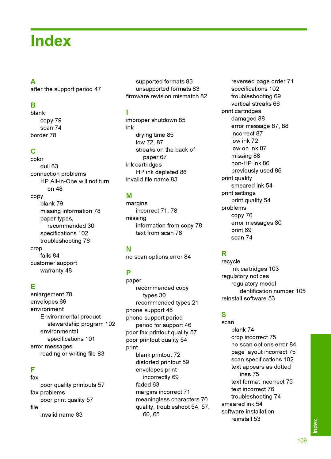 HP F4400 manual Index 