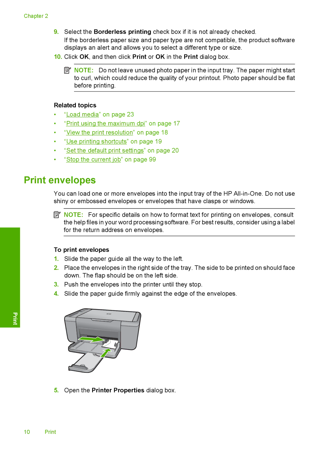 HP F4400 manual Print envelopes, To print envelopes 