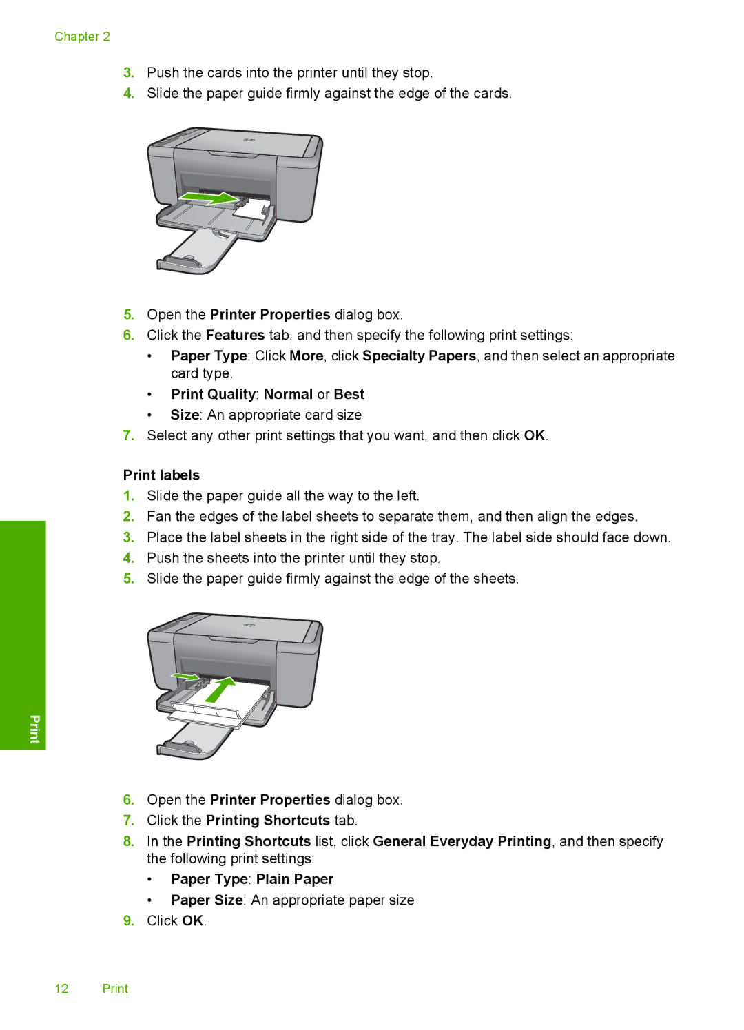 HP F4400 manual Print Quality Normal or Best, Print labels 