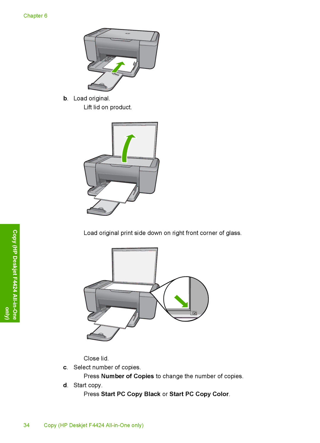 HP F4400 manual Press Start PC Copy Black or Start PC Copy Color 