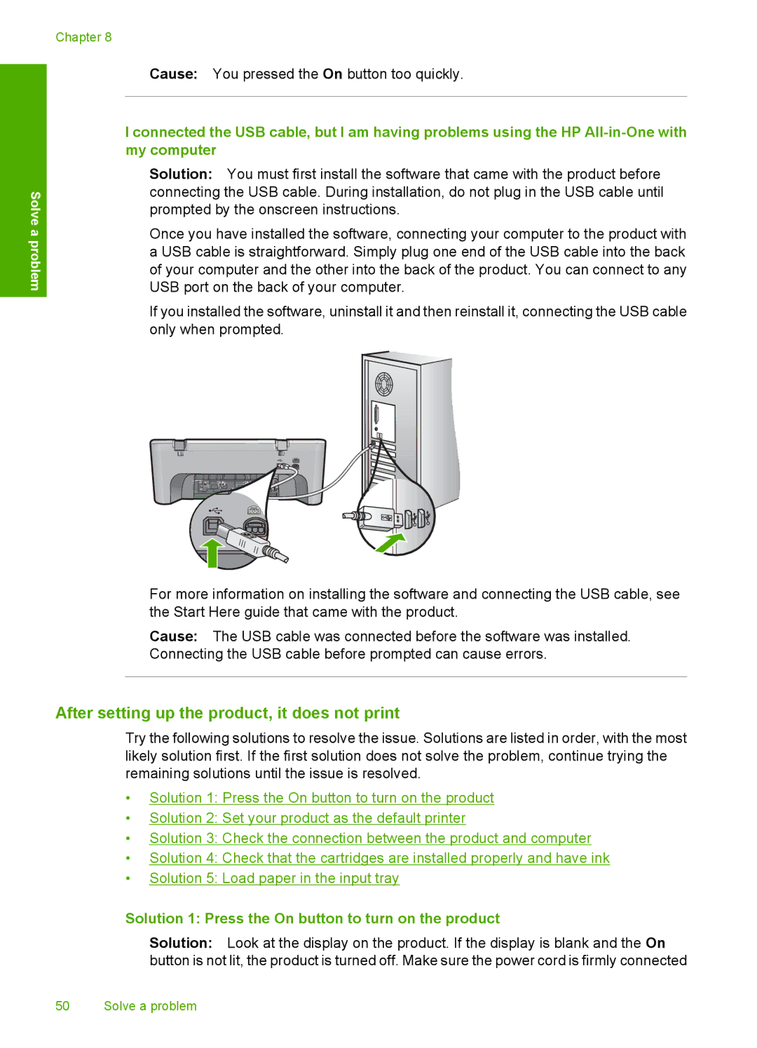 HP F4400 manual After setting up the product, it does not print, Solution 1 Press the On button to turn on the product 