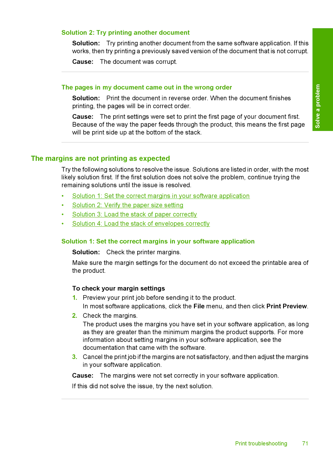 HP F4400 Margins are not printing as expected, Solution 2 Try printing another document, To check your margin settings 