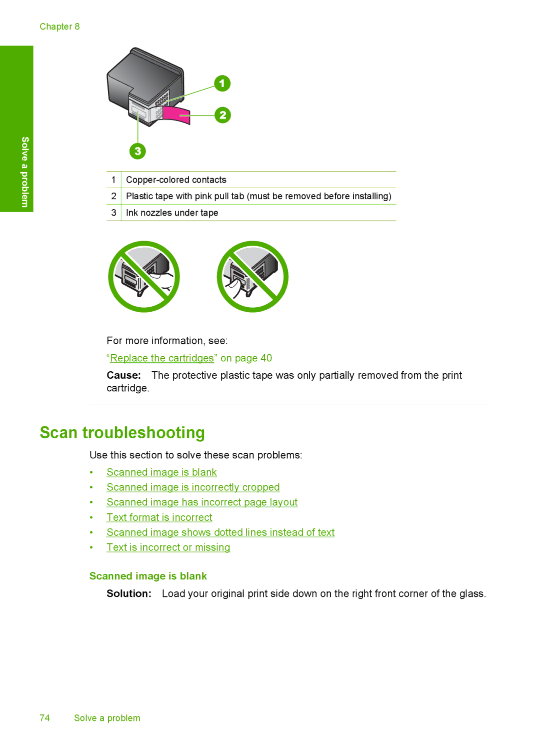 HP F4400 manual Scan troubleshooting, Scanned image is blank 